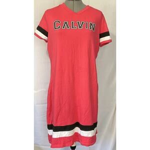 Calvin Klein Womens T Shirt Dress Pink with Striped Size L Y2K Style .